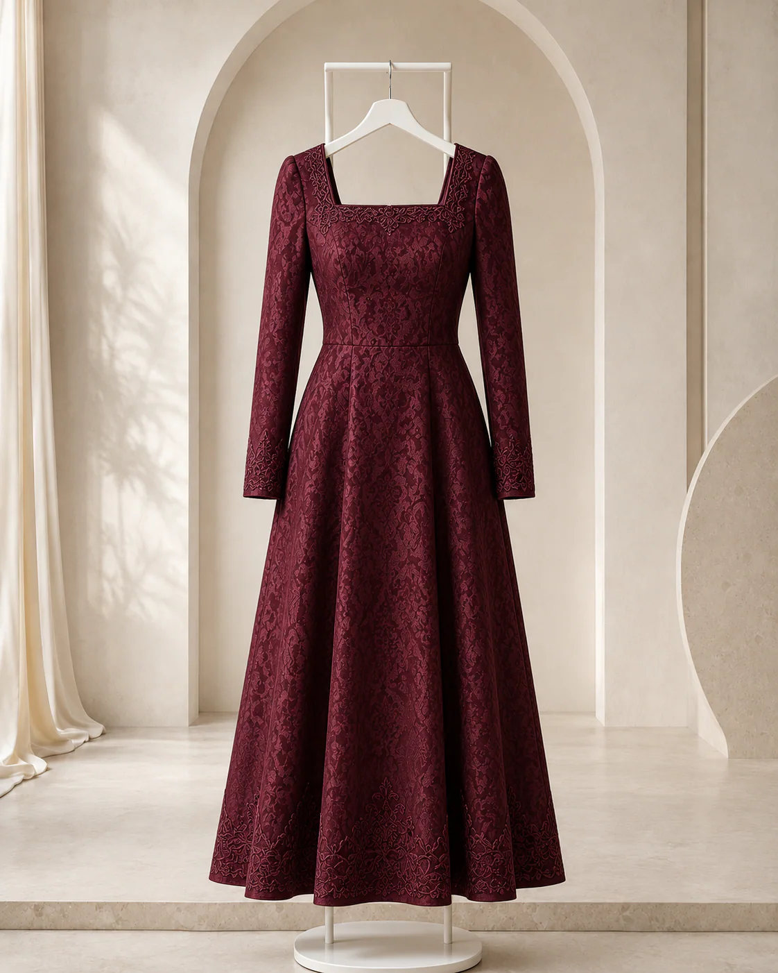 Bordeaux Heritage Jacquard Evening Dress