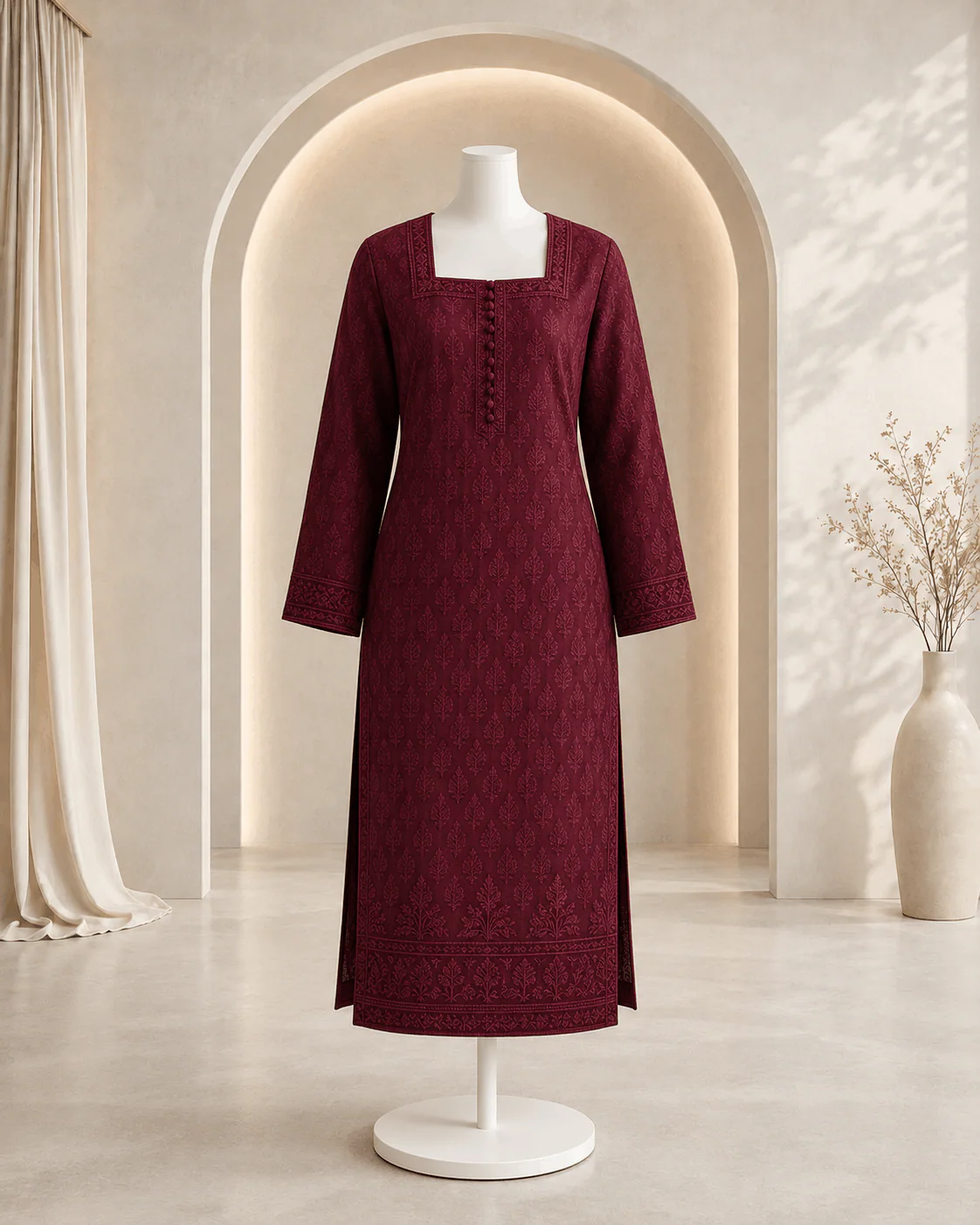 Burgundy Heritage Jacquard Kurti